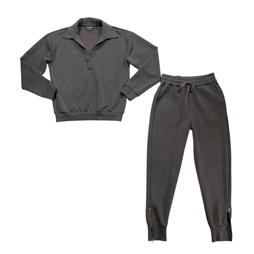 Carbon38 Sweatshirt Joggers Womens XS Graphite Pullover Cropped 2 Pc Tracksuit